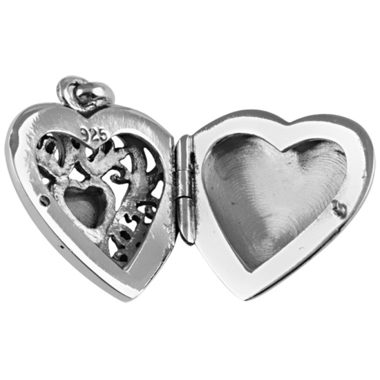 Heart Pendant Necklace Victorian Style 925 Sterling Silver English Hallmarks Set With Mother of Pearl on 20" Sterling Silver Curb Chain