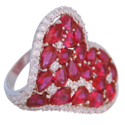 Heart Ring 925 Sterling Silver English Hallmarks Set with Red and Clear Cubic Zirconia