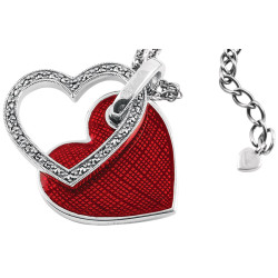 Double Heart Necklace 925 Sterling Silver English Hallmarks Set With Red Enamel and Marcasite