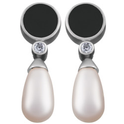 Elegant Drop Earrings Victorian Style 925 Sterling Silver English Hallmarks Set With Enamel Austrian Crystal and Pearl