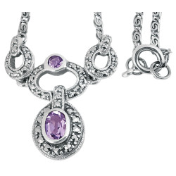Elegant Necklace Victorian Style  925 Sterling Silver English Hallmarks Set With Marcasite and Amethyst