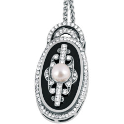 Elegant Necklace Art Deco Style  925 Sterling Silver English Hallmarks Set With Black Enamel Pearl and Austrian Crystals
