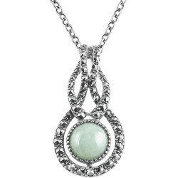 Elegant Necklace Victorian Style 925 Sterling Silver English Hallmarks Set With Jade and Marcasite on 16" Chain