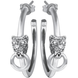 Panther Hoop Earrings Art Deco Style 925 Silver English Hallmarks Set With Marcasite