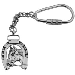 Horse Head in Horseshoe Keyring Victorian Style 925 Sterling Silver English Hallmarks