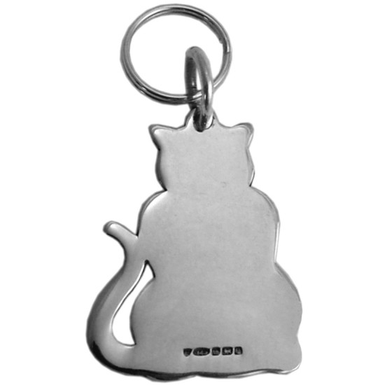 Cat Collar Tag Keyring 925 Sterling Silver English Hallmarks