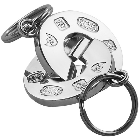 Feature Hallmark Double Keyring 925 Sterling Silver English Hallmarks