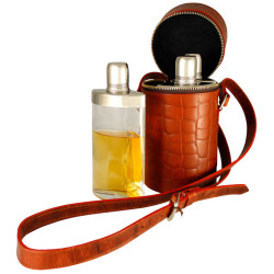 LTHR121 Brown Croco Leather Triple Travel Bar Set