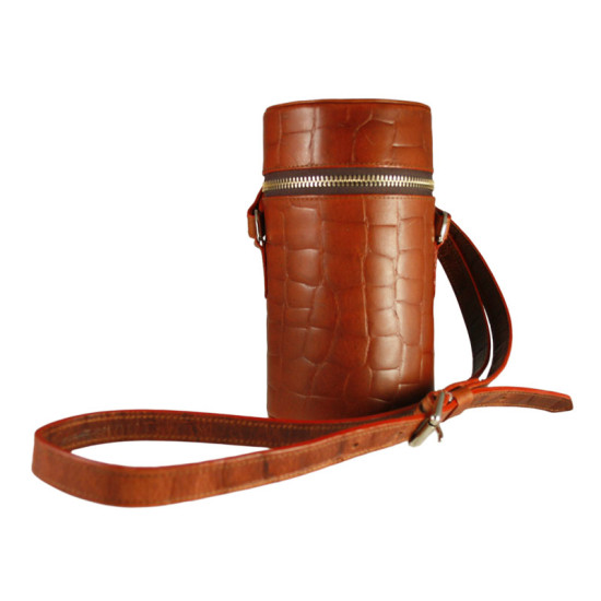 LTHR121 Brown Croco Leather Triple Travel Bar Set