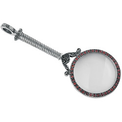 Magnifying Glass Pendant Victorian Style 925 Sterling Silver English Hallmarks Set with Garnet