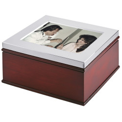 Keepsake Box with Photo Frame Lid 925 Sterling Silver English Hallmarks with Mahogany Finish 8cm x 6cm