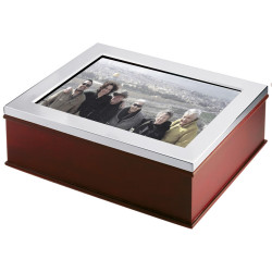 Keepsake Box with Photo Frame Lid 925 Sterling Silver English Hallmarks with Mahogany Finish 17cm x 12cm