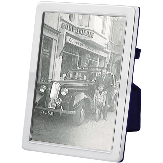 Plain Photo Frame 925 Sterling Silver English Hallmarks with Blue Velvet Back 25cm x 20cm
