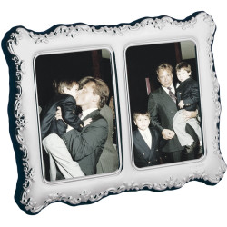 Classic Double Photo Frame Victorian Style 925 Sterling Silver English Hallmarks with Blue Velvet Back 9cm x 6cm