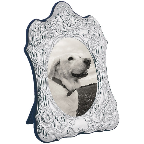 Classic Photo Frame Victorian Style 925 Sterling Silver English Hallmarks with Blue Velvet Back 11cm x 9cm