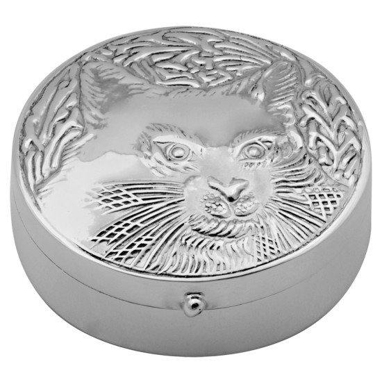 Round Cat Face Pill Box 925 Sterling Silver English Hallmarks