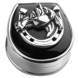 Horse Head in Horshoe Pill Box 925 Sterling Silver English Hallmarks Set with Onyx
