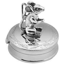 Mouse on Round Pill Box 925 Sterling Silver English Hallmarks