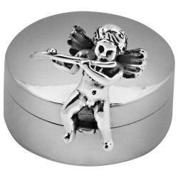 Cherub on Round Pill Box 925 Sterling Silver English Hallmarks