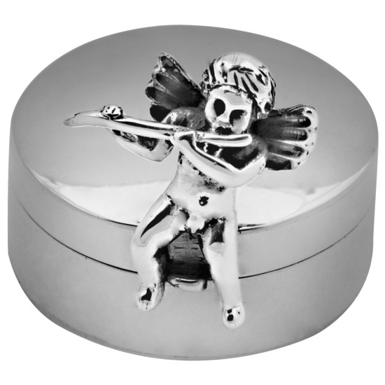 Cherub on Round Pill Box 925 Sterling Silver English Hallmarks