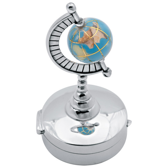 Spinning Globe on Round Pill Box 925 Sterling Silver English Hallmarks