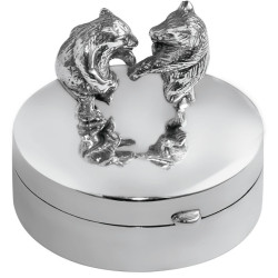 Dancing Bears on Round Pill Box 925 Sterling Silver English Hallmarks