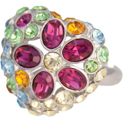 Heart Ring Rhodium Plated Metal Alloy Set With Sparkling Austrian Crystals