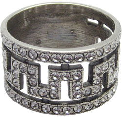 Greek Key Design Ring Art Deco Style 925 Sterling Silver English Hallmarks Set with Austrian Crystals