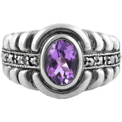 Elegant Ring Victorian Style 925 Sterling Silver English Hallmarks Set with Amethyst and Marcasite