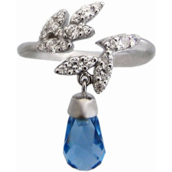 Elegant Ring Victorian Style 925 Sterling Silver English Hallmarks Set with Blue Crystal and Austrian Crystals