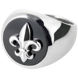 Fleur de Lys Ring 925 Sterling Silver English Hallmarks Set with Black Enamel