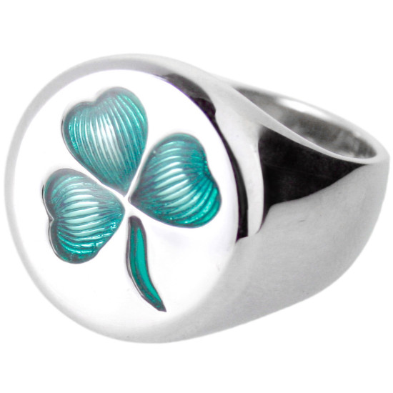 3 Leaf Clover Ring 925 Sterling Silver English Hallmarks Set with Green Enamel