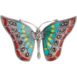 Butterfly Ring 925 Sterling Silver English Hallmarks Set with Enamel and Marcasite