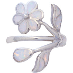 Floral Ring 925 Sterling Silver Set With Crushed White Opal Resin