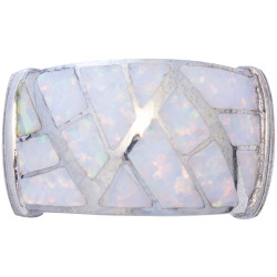 Geometric Style Ring 925 Sterling Silver Set With Crushed White Opal Resin