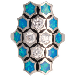Geometric Style Ring 925 Sterling Silver Set With Crushed Blue Opal Resin and Cubic Zirconia