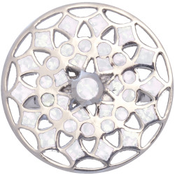 Medallion Ring 925 Sterling Silver Set With Crushed White Opal Resin