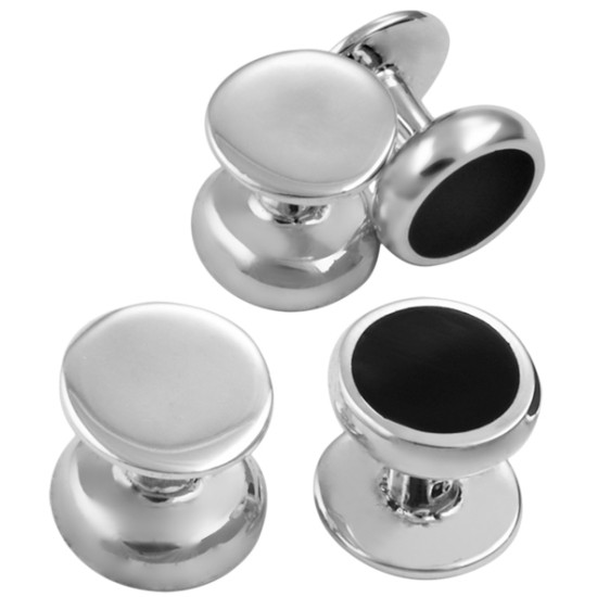 Cufflinks and Studs Dress Shirt Set 925 Sterling Silver English Hallmarks Set With Onyx