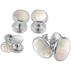 Cufflinks and Studs Dress Shirt Set 925 Sterling Silver English Hallmarks Set With Mother of Pearl
