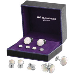 Cufflinks and Studs Dress Shirt Set 925 Sterling Silver English Hallmarks Set With Mother of Pearl