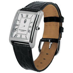 Unisex Watch 925 Sterling Silver English Hallmarks With Black Leather Strap and Black Onyx Winder