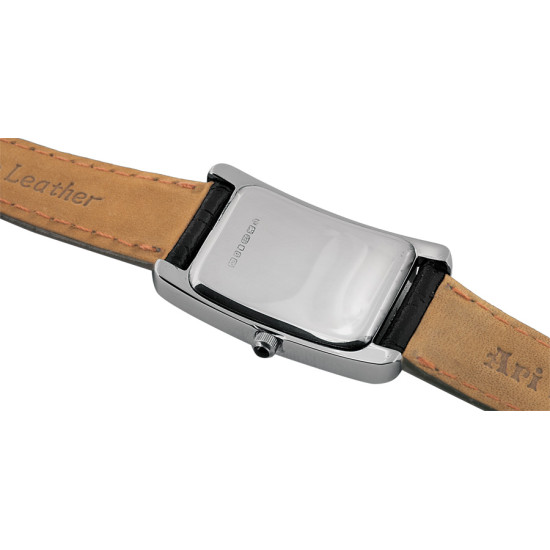 Unisex Watch 925 Sterling Silver English Hallmarks With Black Leather Strap and Black Onyx Winder