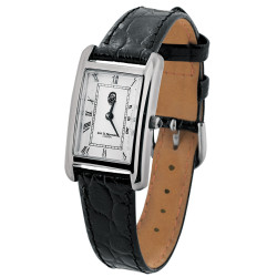 Unisex Watch 925 Sterling Silver English Hallmarks With Black Leather Strap and Black Onyx Winder