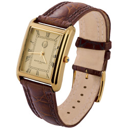 Unisex Watch Gold Plated (Vermeil) 925 Sterling Silver English Hallmarks With Brown Leather Strap and Blue Sapphire Winder