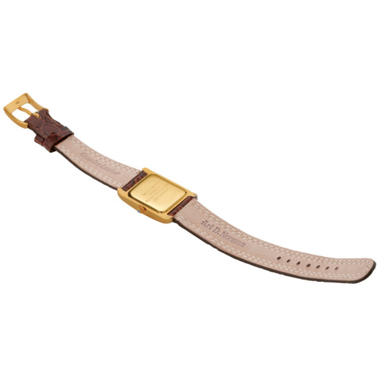 Unisex Watch Gold Plated (Vermeil) 925 Sterling Silver English Hallmarks With Brown Leather Strap and Blue Sapphire Winder