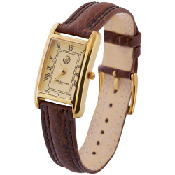 Unisex Watch Gold Plated (Vermeil) 925 Sterling Silver English Hallmarks With Brown Leather Strap and Blue Sapphire Winder