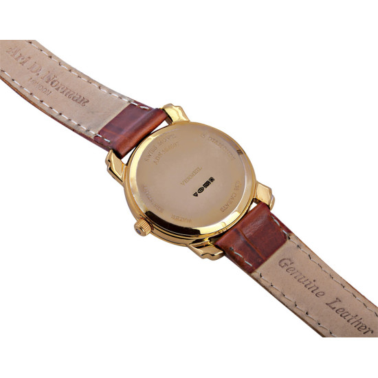 Unisex Watch Gold Plated Sterling Silver (Vermeil) Set With Diamonds With Brown Leather Strap