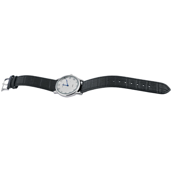 Diamond Effect Unisex Watch 925 Sterling Silver English Hallmarks With Black Leather Strap