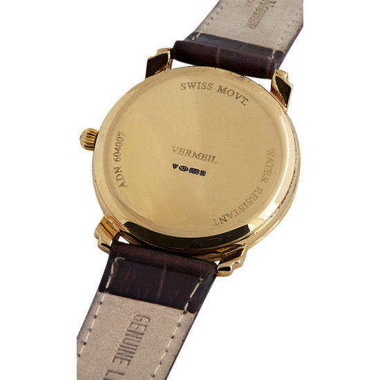 Unisex Watch Gold Plated Sterling Silver (Vermeil) English Hallmarks With Brown Leather Strap and Blue Sapphire Winder