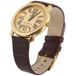 Unisex Watch Gold Plated Sterling Silver (Vermeil) English Hallmarks With Brown Leather Strap and Blue Sapphire Winder